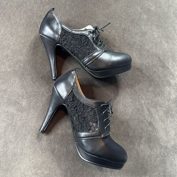 Women’s Black High Heel Lace Up Booties with Lace Detail EU40 Size 9/9.5 US NEW - Picture 5 of 12